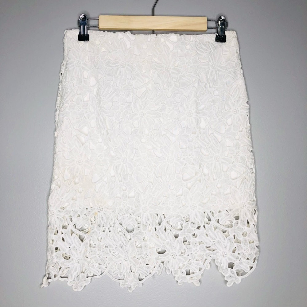 White Lace Skirt Mini Skirt Shears Linen Zip Back for Office Career Formal event